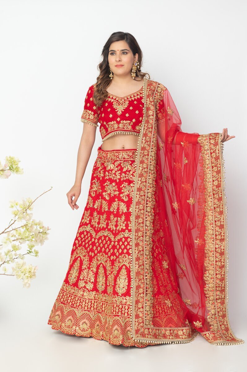 Persian Red Sequins Embroidered Net Bridesmaids Lehenga – TheDesignerSaree