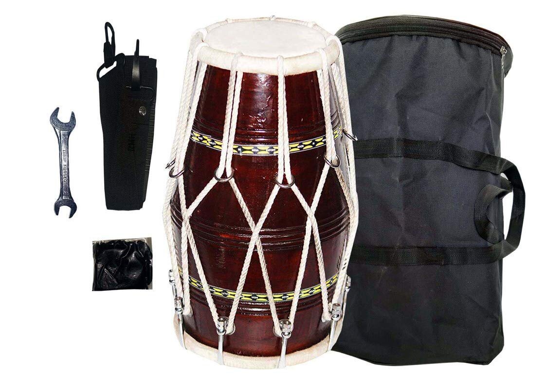 Ram Musical Yellow Polish Mango wood shell dholak with Nut & bolt Tunning  System – Ram Musical