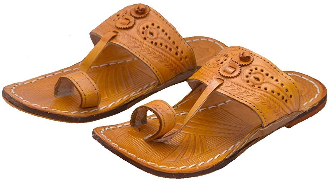 Handcrafted Pure Leather Kolhapuri Chappal (Tan) - Spirit of INDIA