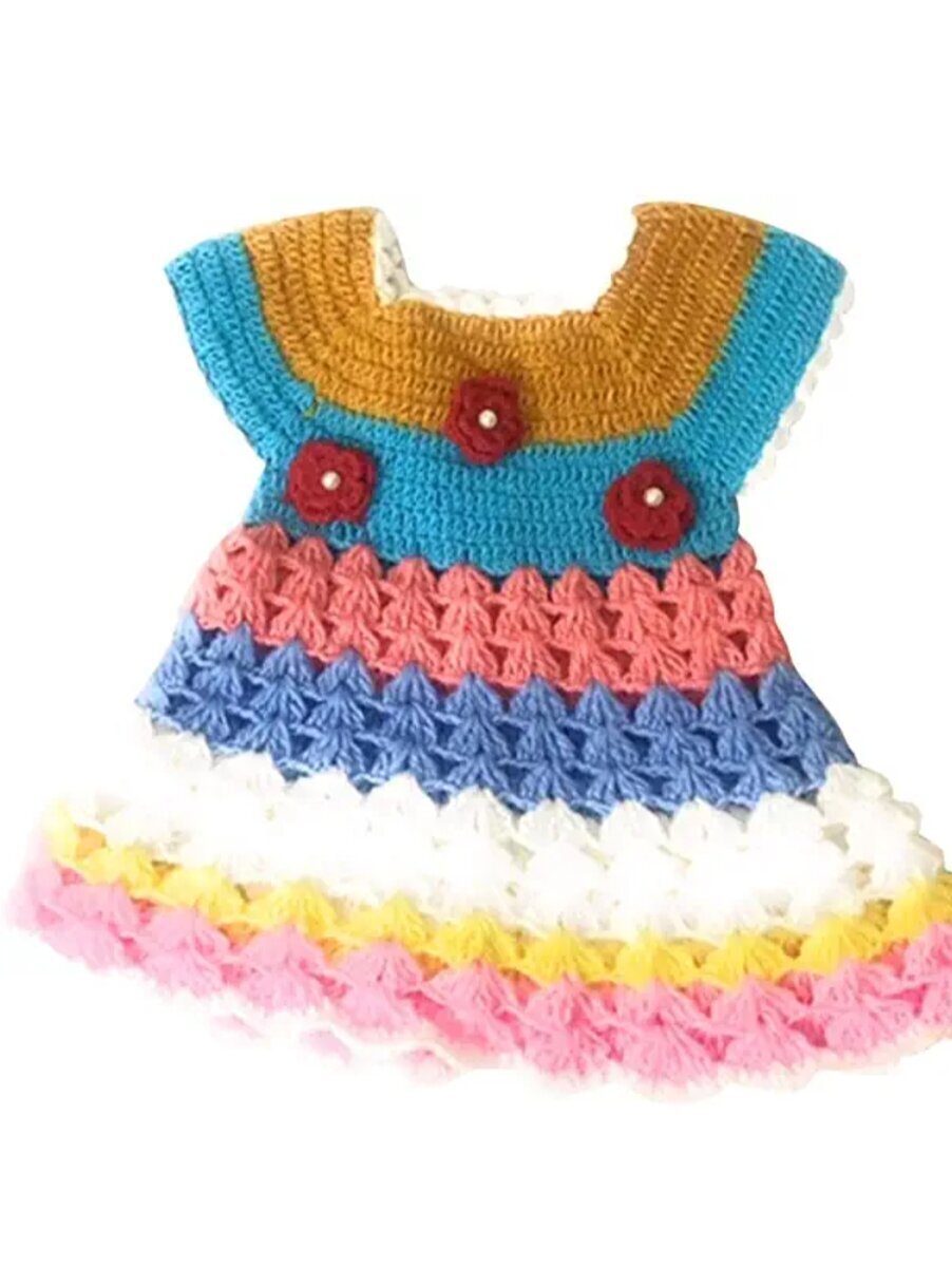 Handmade Crochet Baby Frock Colorful Hand Knitted Outfit For Baby Girls  Multicolor Hand crocheted baby frock Gift for baby girl
