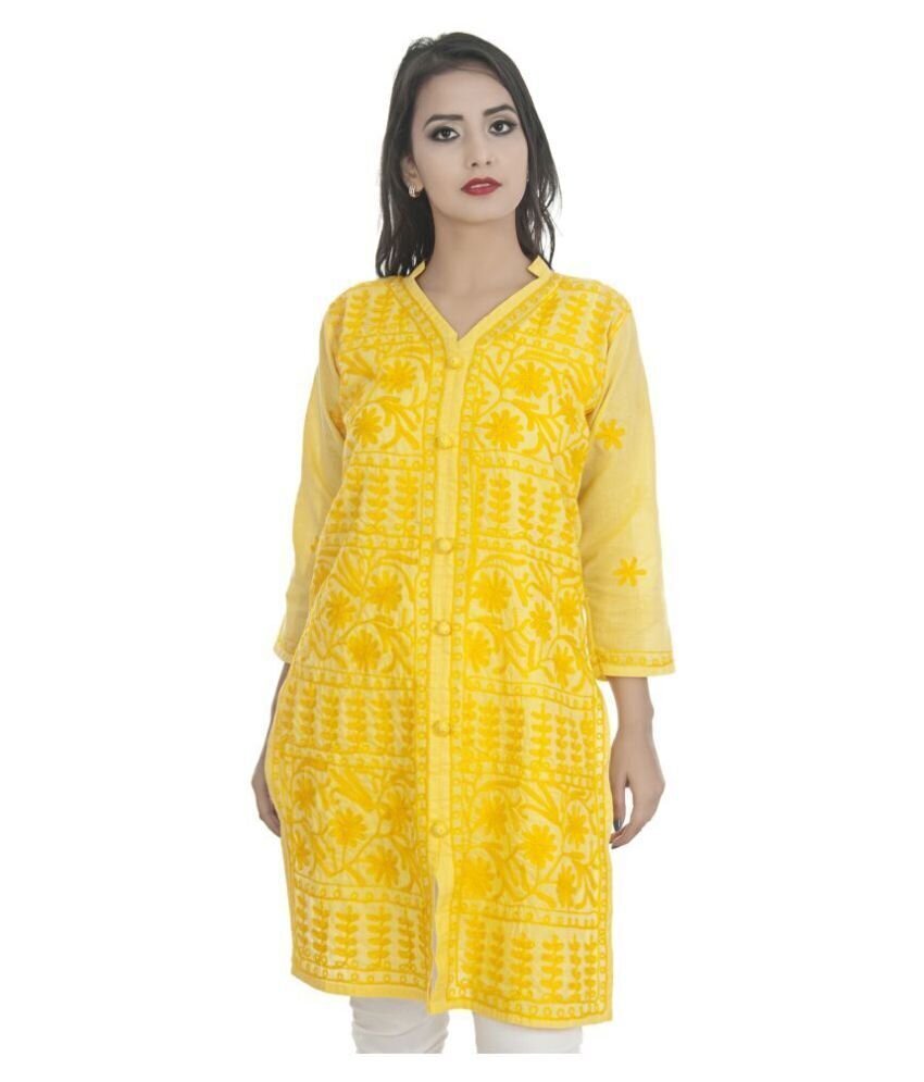 Full Sleeve Georgette Ladies Yellow Anarkali Chikan Kurti at Rs 800 in  Lucknow