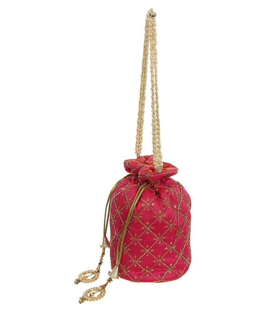 Buy Truesellershop Indian Ethnic Designer Embroidered Silk Potli Bag Batwa  Pearls Handle Purse Clutch Purse for Women (Baby Pink) at Amazon.in