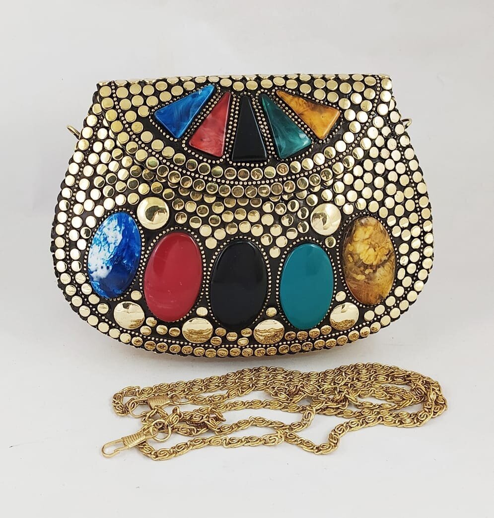 Buy Gaurjia Handmade and Beautiful Stone Work Pasting Pattern Multicolor  Metal Party Clutch Bag Online at Best Prices in India - JioMart.