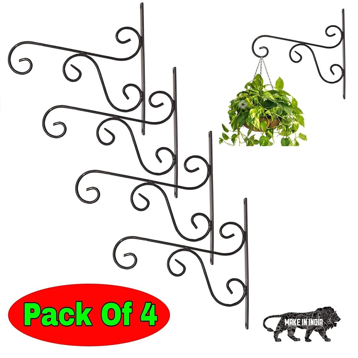 Hanging Plant Bracket, 2 Pcs 10 inch Iron Decorative Wall Hanger Hooks for Hanging Plants Flower Baskets Bird Feeders Wind Chimes, Indoor Outdoor