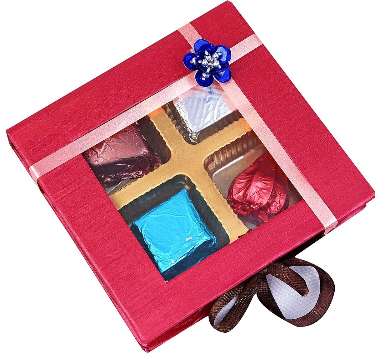 Chocolate Gift Box - 8 Chocolates + 1 Diya - Brown & White