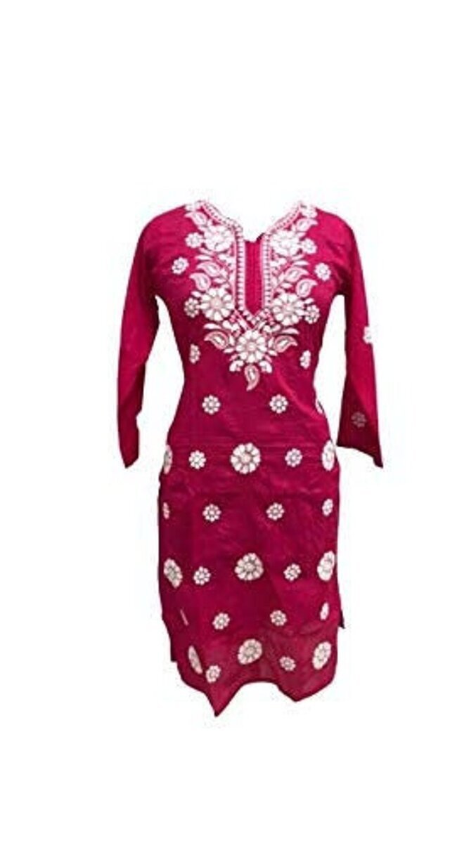 Chikankari Beautiful Women Cotton Kurta,Indian Dark Purple  Women Summer Dress, 