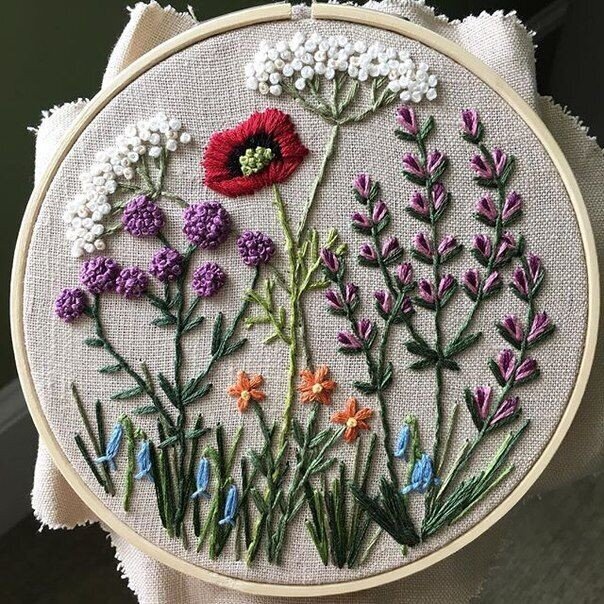 Floral Fiber Art Small Wall Hanging Colorful Flowers Handmade and Hand Stitched Art Purple Abstract Embroidery Hoop