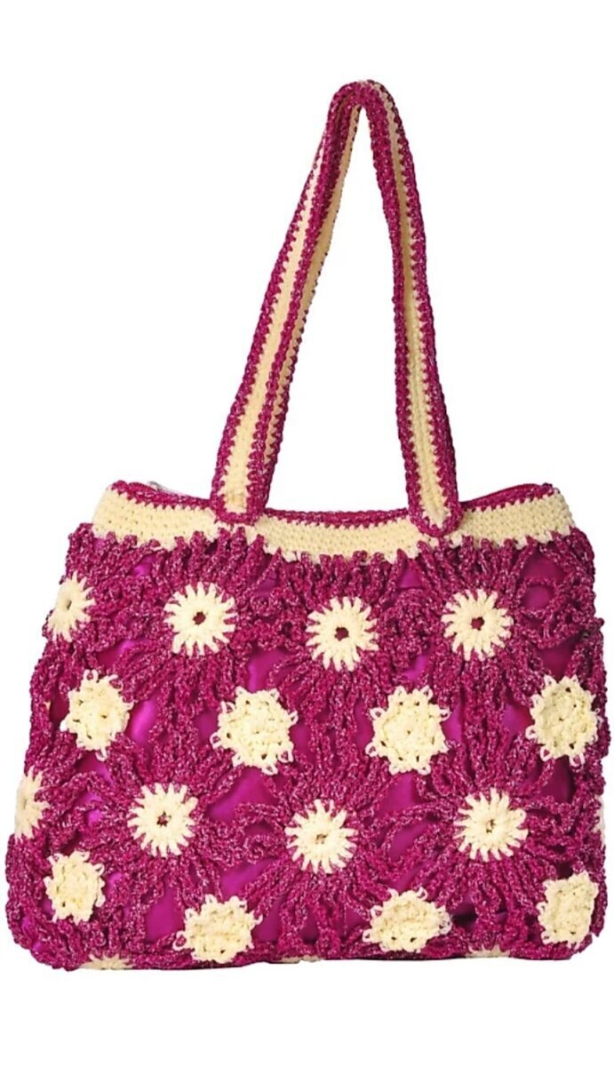 CROCHET HANDBAG/HANDMADE CROCHETED TOTE BAG/SHOULDER BAG IN DARK PINK ...