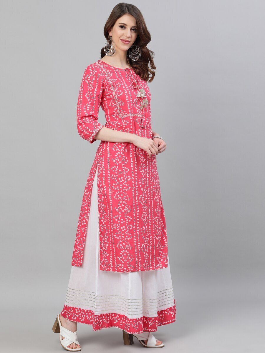 Find Fabric rayon liva bandhej kurti with skirt by Mamta Collection near me   Sanganer Bazar Jaipur Rajasthan  Anar B2B Business App