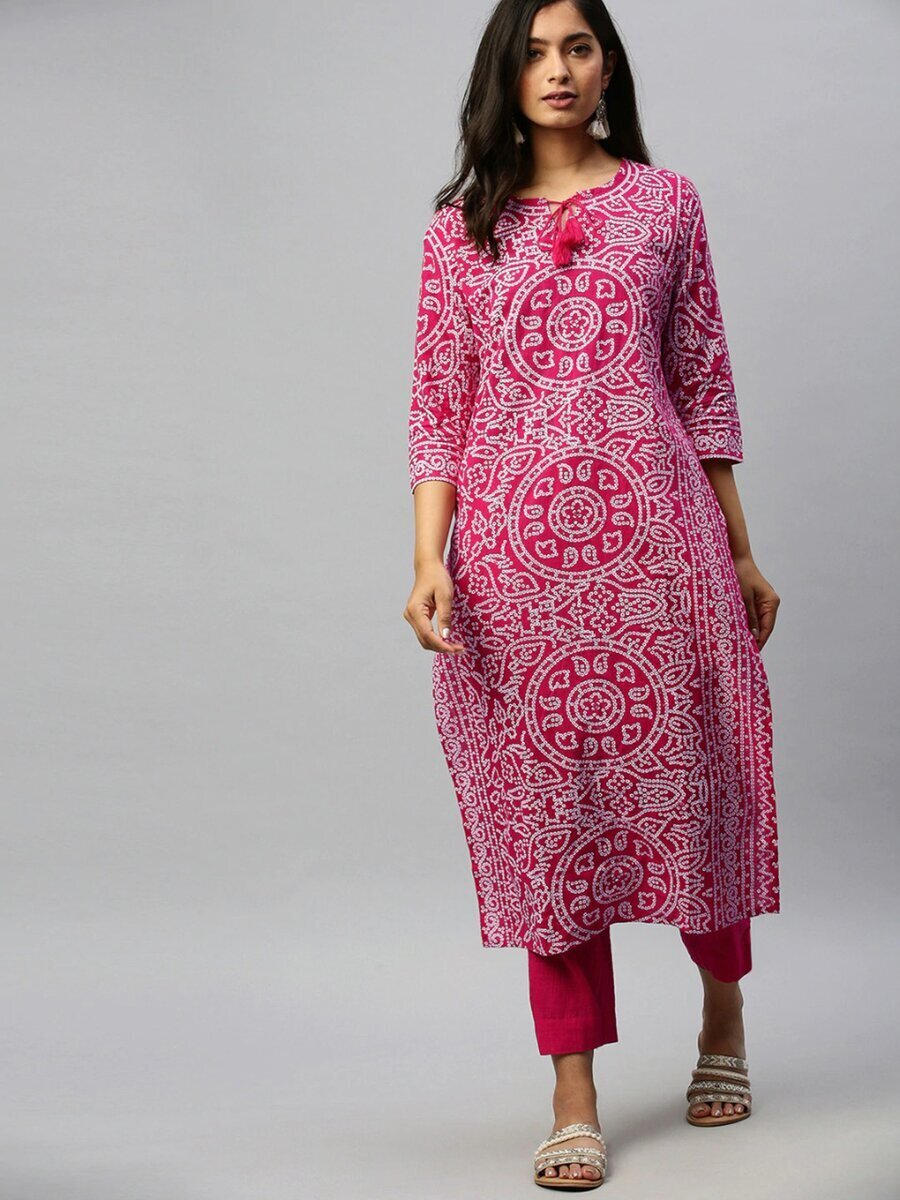 Cotton Kurtis Women's Printed Pattern Cotton Kurti with Pant kurta set (Pink  Festival Offer 399)
