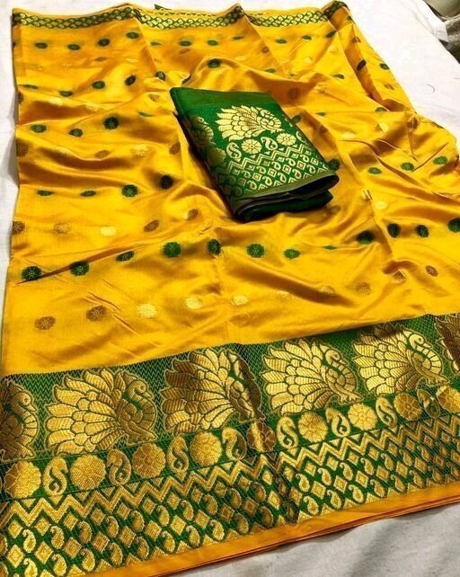 Bollywood Beautiful Yellow Art Silk - Jacquard Border Saree