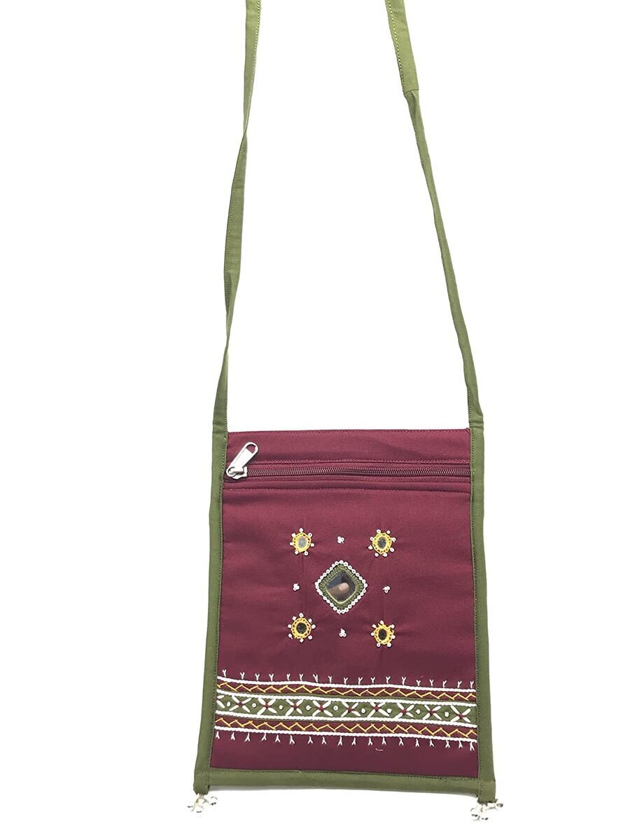 Women Hand Block Warli Printed Cotton Fabric Zip Closure Handmade Bags with  Adjustable Strap