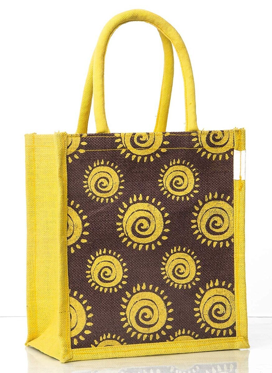 H&B Jute Shopping Bag - Designer Tote Bag (Spiral, Blue)