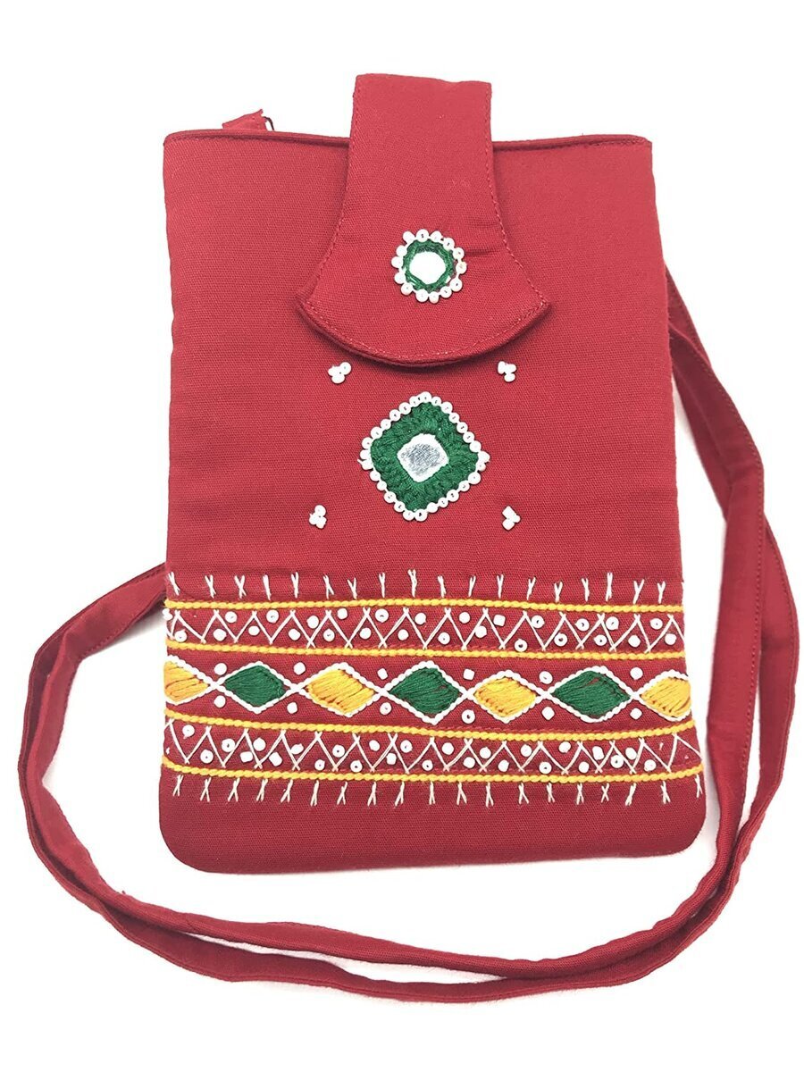 Multicolored Floral-Embroidered Shoulder Bag from Kutch | Exotic India Art