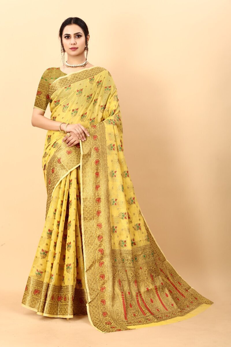 Plain Handloom Saree For Women And Girls Cotton Silk In Aqua