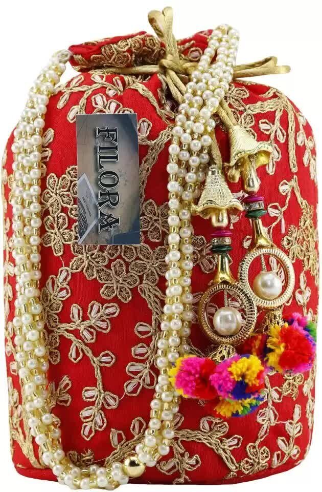 SriShopify Women's Potli Banjara Traditional Batwa Cotton handmade Pouch,  Indian Ethnic Drawstring Potli bag (Small, Mirror, Beads and Thread Work  Handcraft Purse, Black)