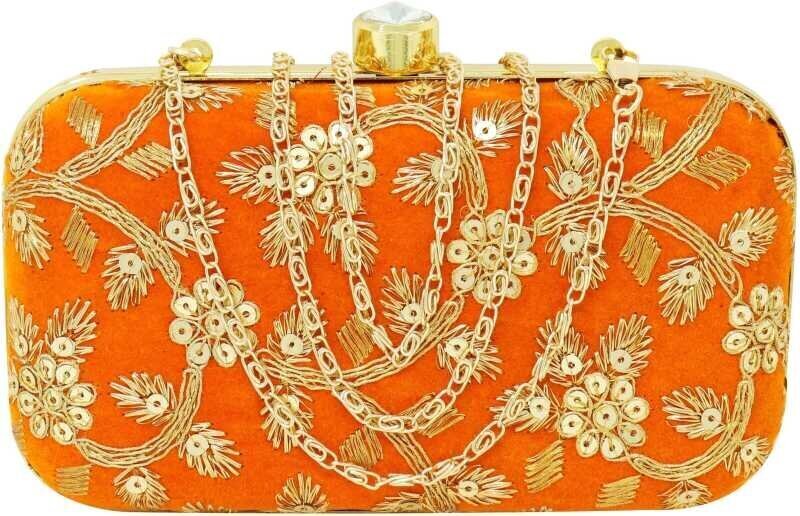 CLUTCH BAG PURSE | INDIAN HANDCRAFTED EMBROIDERED ETHNIC WOMEN'S HANDBAG | BRIDAL  Clutch | CASUAL bag | PARTY handbag | WEDDING purse | Red & Golden Clutch