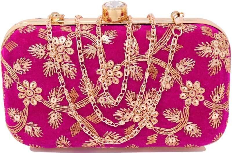 DN Enterprises Handicraft Party Wear Hand Embroidered Box Clutch Bag Purse  For Bridal, Casual, Party, Wedding(pink)