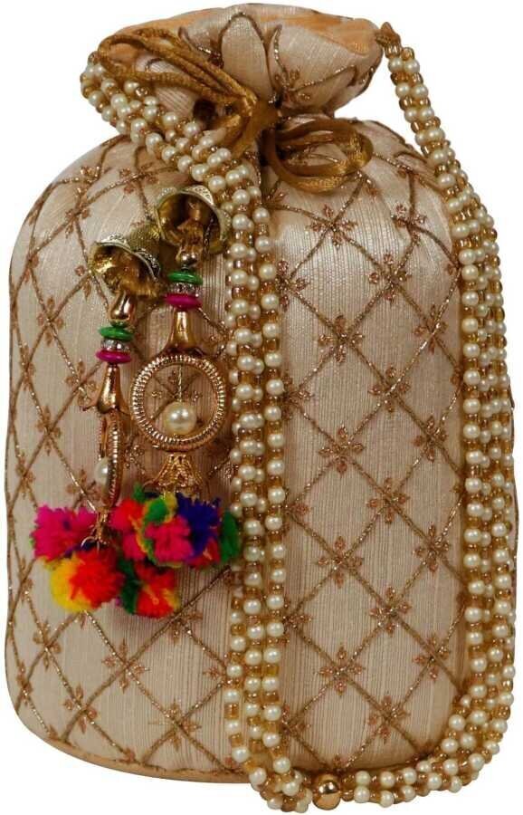 Beige Silk Fabric Multi Color Embroidered Purse Clutch Shoulder Bag from  India! | eBay