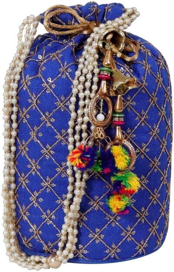 Matrashakti Designer Rajasthani Style Royal Clutch Silk Potli Batwa Bag  with Beads Work Bridal Purse with Gota Patti Pottly Purse Women handbag  Fancy Potli Bags Samosa Potli Maroon, pink - Price in