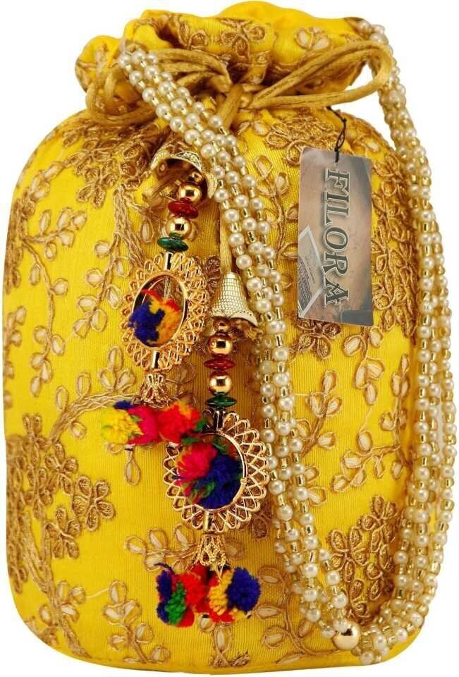 Indian Ethnic Women Potli Bags Return Gift for Bride Stylish Embroidery  Pearl Purse Ideal for Wedding.(H*L 9*x 9.5 Inch): Handbags: Amazon.com