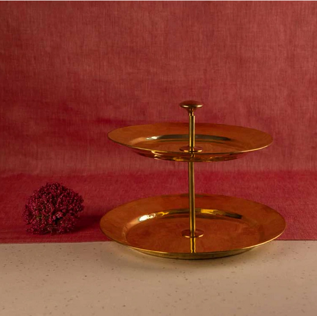 Wedding Table Centre Handmade 2 tier Wood Ash and Copper circular stand 