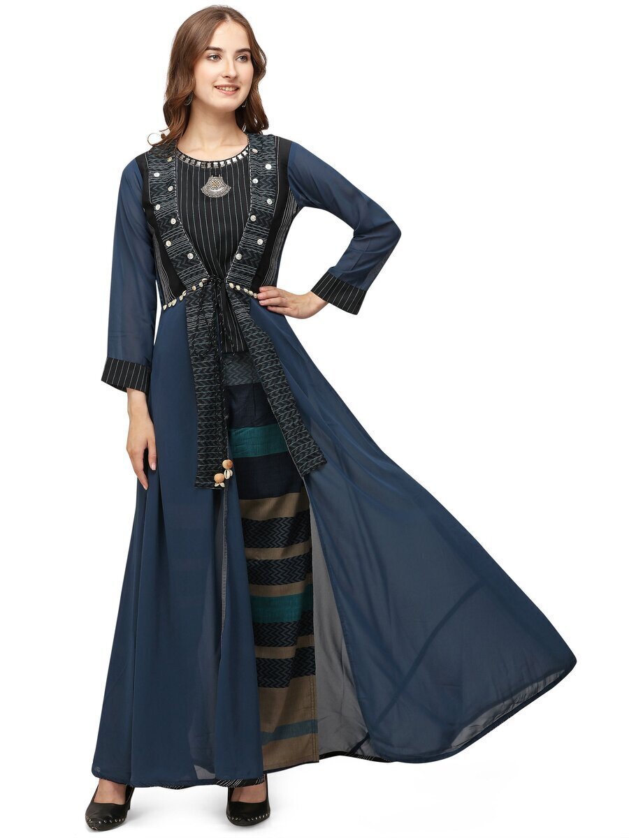 Gray Indian casual dress with cotton long jacket – Aangan of India