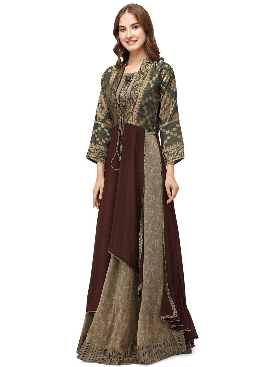Raw Silk Peacock Green and Carrot Indian Ethnic Wear at Rs 11000/set in  Mumbai