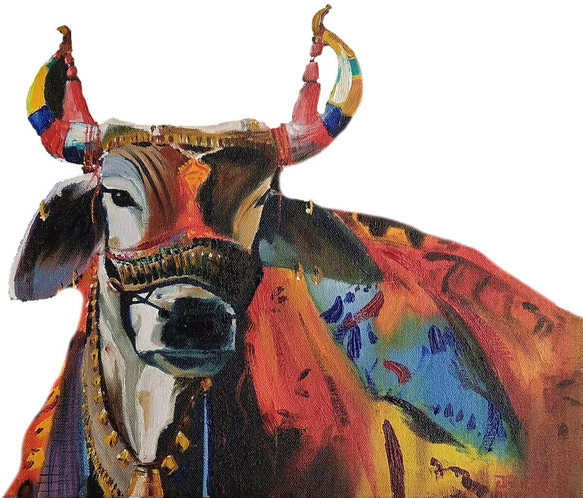 Oil on Canvas Painting Handmade, Nandi cow painting - Nandi cow canvas  painting, Shiva Nandi Paintings, Indian Nandi cow paintings, Bull painting