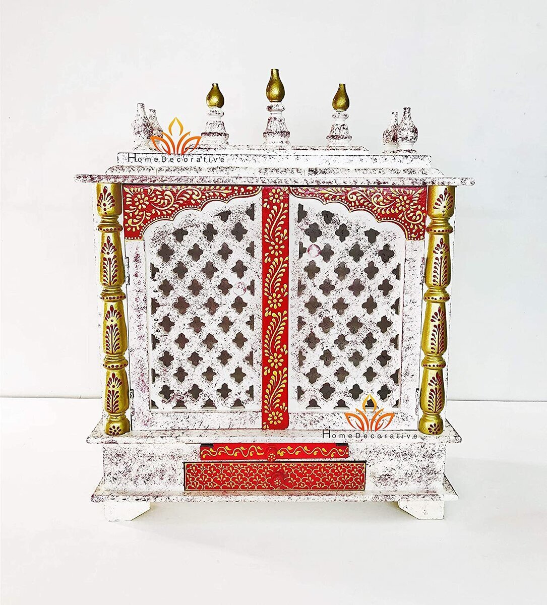 Indian Wooden Handcrafted Hindu Temple Mandir Pooja Ghar Mandapam Worship Wall 