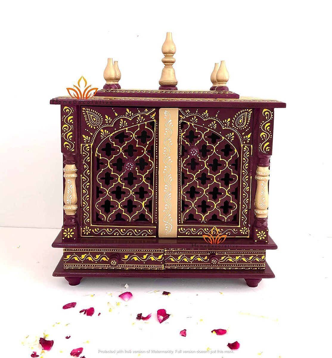 Homedecorative Wooden Temple Size 18x9x22 WxDxH inches Home TempleHome  mandirgod Stand for HomePooja StandHome mandapmandapamPooja mandir  with Doors Maroon Small