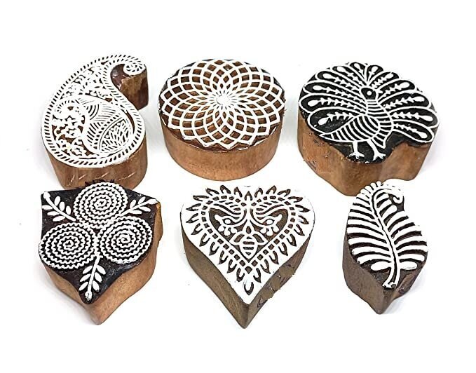 fcity.in - Ecofynd Wood Block Stamps Set Of 1 Artistic Shapes Craft Kids  Saree