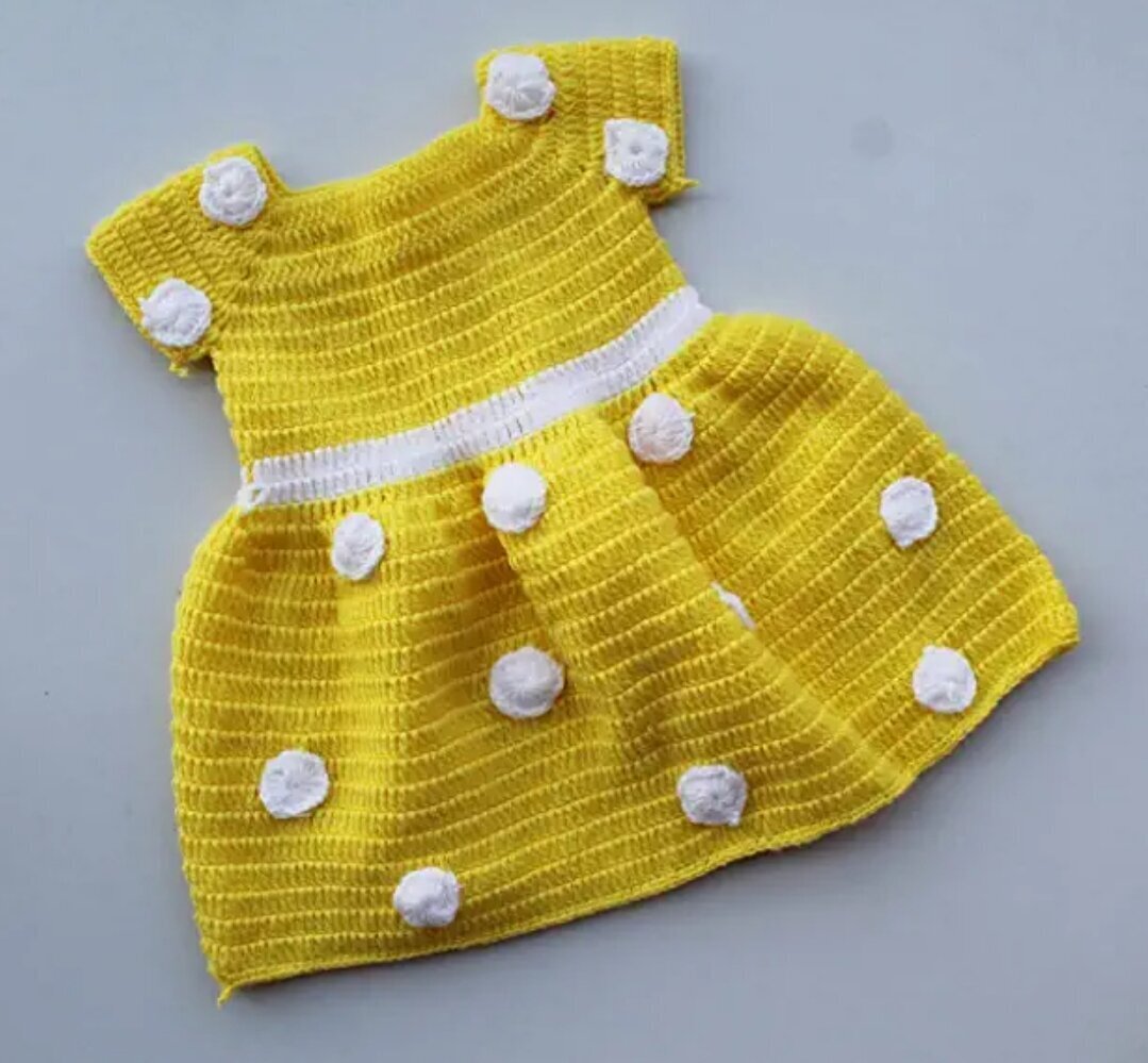 CROCHET BABY FROCKYELLOW CROCHET FROCKDESIGNER FROCK FOR BABIESHand  Crocheted baby dressParty wear frock for baby girl