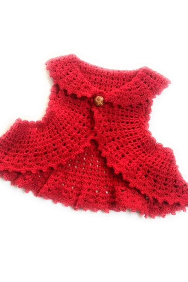 Knitted Jacket for Baby Girls, Colorful Outfit Cardigan with Buttons, Pink  Short-Sleeved Hand crocheted baby frock (3-6 Months)