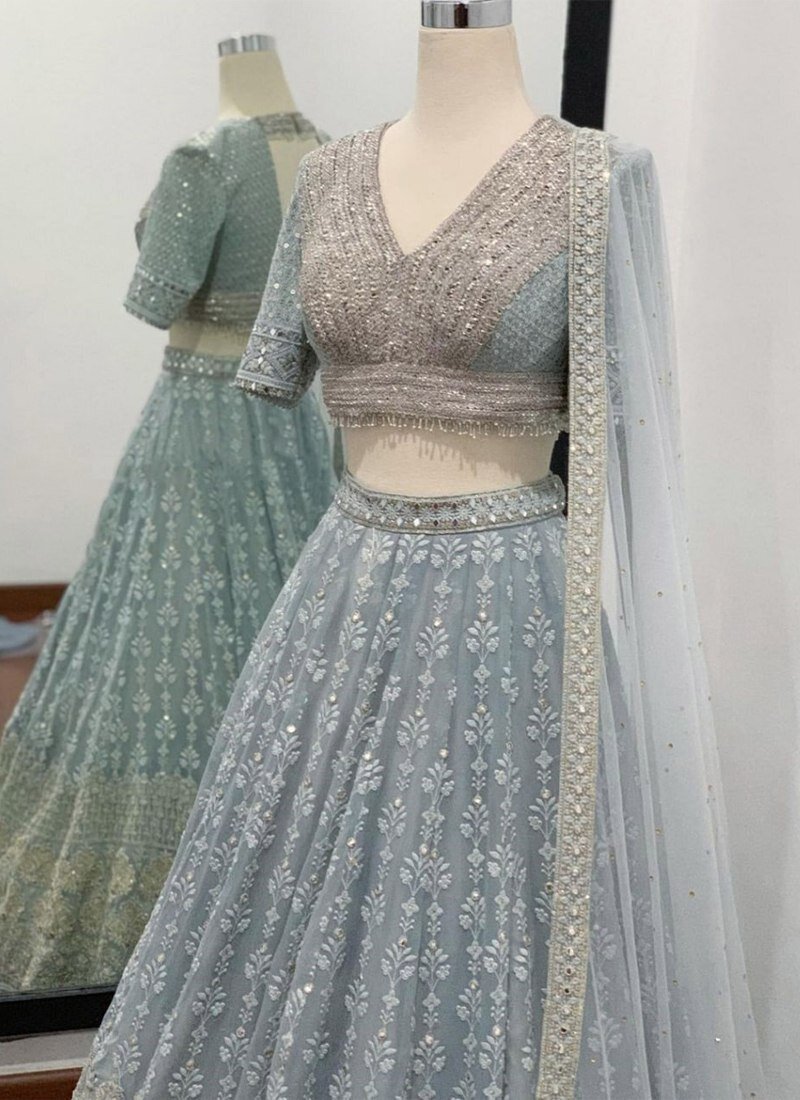 Grey Embroidery & Digital Print Pure Silk Sabyasachi Party Wear Lehenga  with Blouse at Rs 2599 | ब्राइडल सिल्क लहंगा in Surat | ID: 21381608773