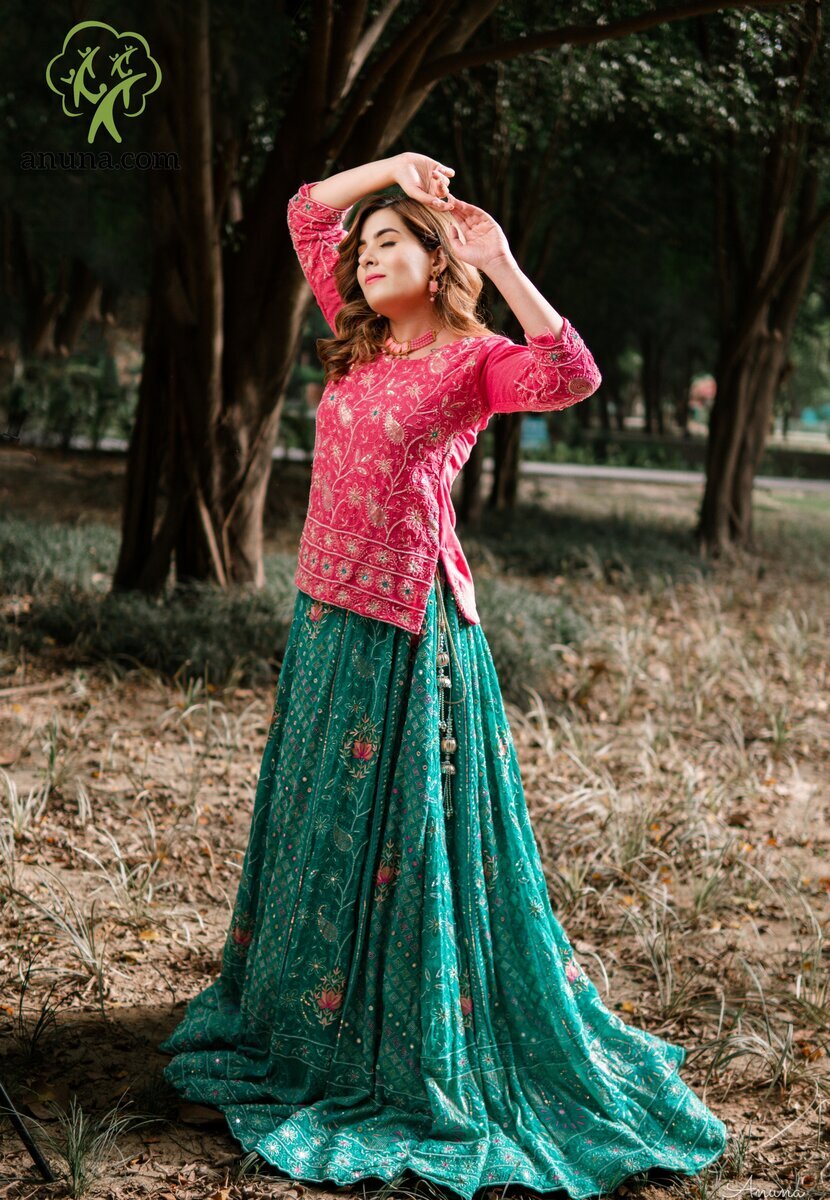 Forest green cotton silk one piece dress with exclusive hand embroider –  Sujatra