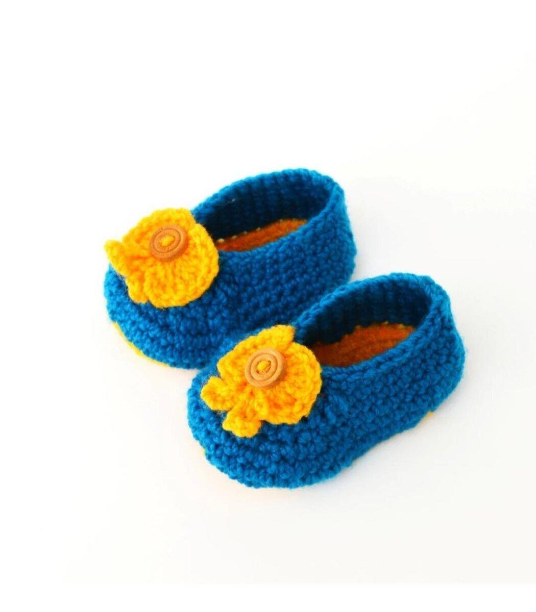 Handmade Booties Knit Baby Booties Crochet Baby Booties Baby Shoes  Blue Yellow Booties /Baby Gift