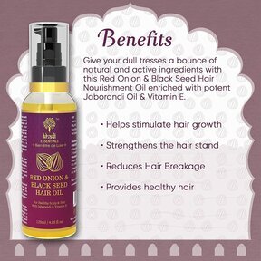 Khadi Essentials Ayurvedic Red Onion & Black Seed Hair Nourishment Oil for  healthy scalp and hair with Jaborandi and Vitamin-E | 120 ml | Boost hair  growth | Organic hair oil | Odor less Oil